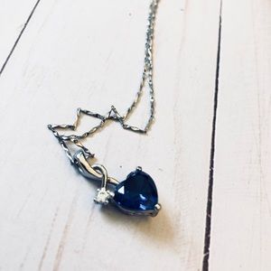 Sapphire Heart Necklace with Rhinestone Accent